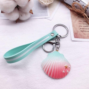 Fancy&Fantasy Hot New Cartoon Sea World Starfish Pearl Shell Keychain Key Chain KeyRing Crystal Pendant Keychain Women Gift