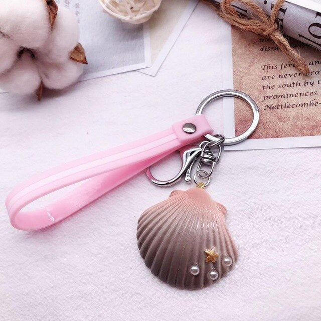 Fancy&Fantasy Hot New Cartoon Sea World Starfish Pearl Shell Keychain Key Chain KeyRing Crystal Pendant Keychain Women Gift
