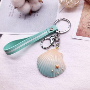 Fancy&Fantasy Hot New Cartoon Sea World Starfish Pearl Shell Keychain Key Chain KeyRing Crystal Pendant Keychain Women Gift