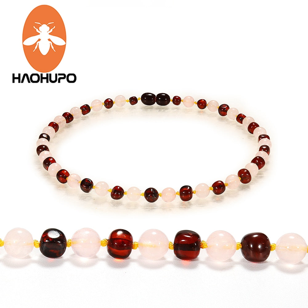 HAOHUPO Customizable Amber Bracelets with Natural Rose Quartz Original Jewelry for Adult Baby Anklets Fancy Baltic Amber Gift