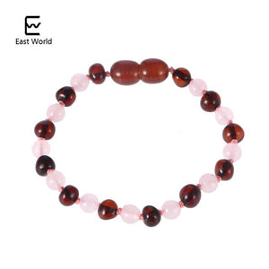 HAOHUPO Customizable Amber Bracelets with Natural Rose Quartz Original Jewelry for Adult Baby Anklets Fancy Baltic Amber Gift
