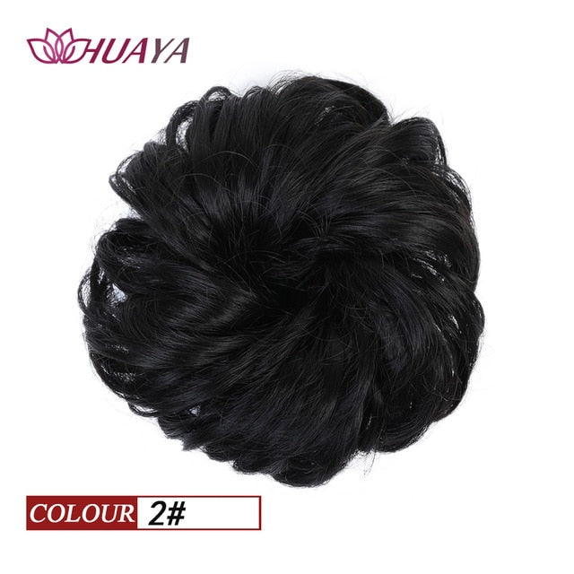 HUAYA Synthetic Curly Chignon Messy Scrunchie Elastic Rubber Band Hair Buns Wrap on Ponytail Natural Fake Hair Blonde Grey
