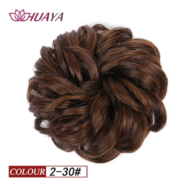HUAYA Synthetic Curly Chignon Messy Scrunchie Elastic Rubber Band Hair Buns Wrap on Ponytail Natural Fake Hair Blonde Grey