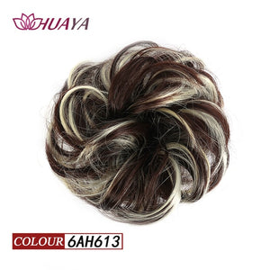 HUAYA Synthetic Curly Chignon Messy Scrunchie Elastic Rubber Band Hair Buns Wrap on Ponytail Natural Fake Hair Blonde Grey