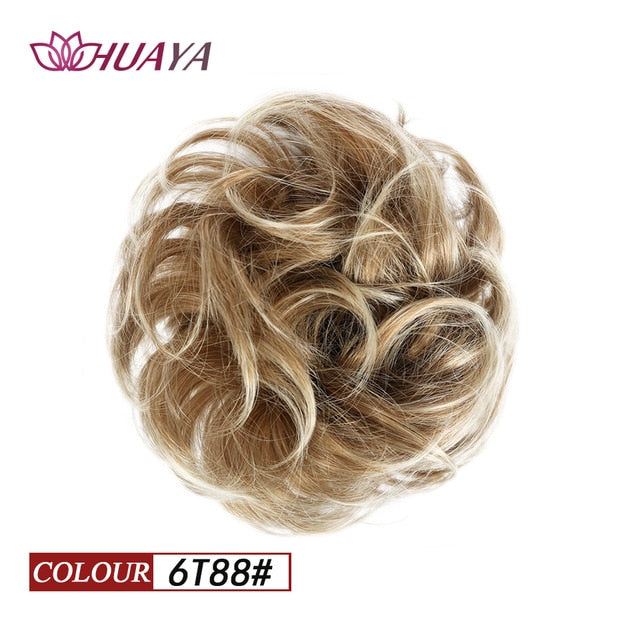 HUAYA Synthetic Curly Chignon Messy Scrunchie Elastic Rubber Band Hair Buns Wrap on Ponytail Natural Fake Hair Blonde Grey