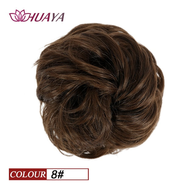 HUAYA Synthetic Curly Chignon Messy Scrunchie Elastic Rubber Band Hair Buns Wrap on Ponytail Natural Fake Hair Blonde Grey