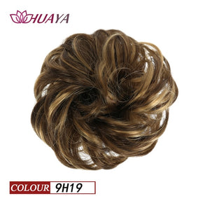 HUAYA Synthetic Curly Chignon Messy Scrunchie Elastic Rubber Band Hair Buns Wrap on Ponytail Natural Fake Hair Blonde Grey