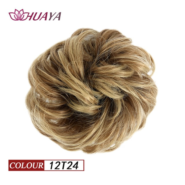 HUAYA Synthetic Curly Chignon Messy Scrunchie Elastic Rubber Band Hair Buns Wrap on Ponytail Natural Fake Hair Blonde Grey