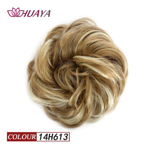 HUAYA Synthetic Curly Chignon Messy Scrunchie Elastic Rubber Band Hair Buns Wrap on Ponytail Natural Fake Hair Blonde Grey