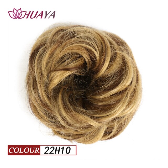 HUAYA Synthetic Curly Chignon Messy Scrunchie Elastic Rubber Band Hair Buns Wrap on Ponytail Natural Fake Hair Blonde Grey