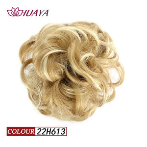 HUAYA Synthetic Curly Chignon Messy Scrunchie Elastic Rubber Band Hair Buns Wrap on Ponytail Natural Fake Hair Blonde Grey