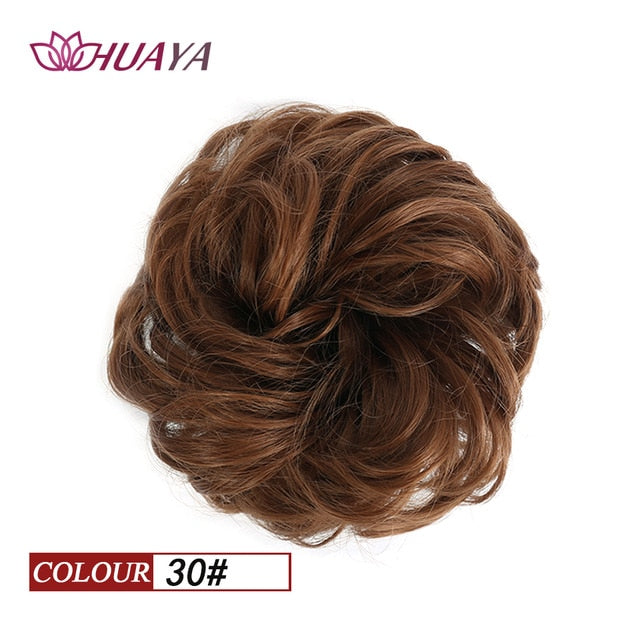 HUAYA Synthetic Curly Chignon Messy Scrunchie Elastic Rubber Band Hair Buns Wrap on Ponytail Natural Fake Hair Blonde Grey