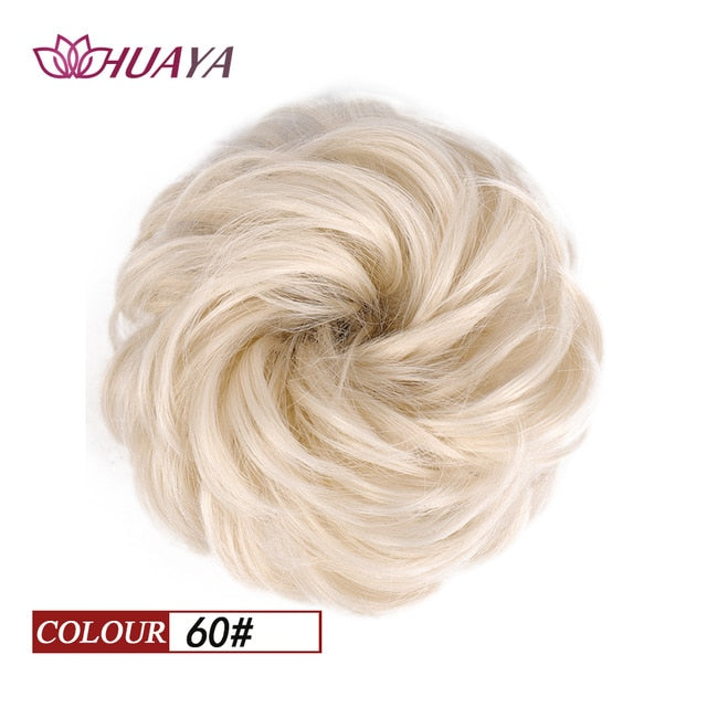 HUAYA Synthetic Curly Chignon Messy Scrunchie Elastic Rubber Band Hair Buns Wrap on Ponytail Natural Fake Hair Blonde Grey