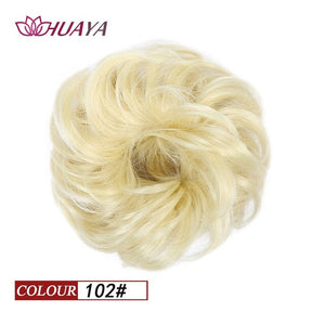 HUAYA Synthetic Curly Chignon Messy Scrunchie Elastic Rubber Band Hair Buns Wrap on Ponytail Natural Fake Hair Blonde Grey
