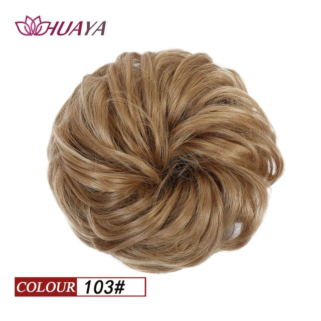 HUAYA Synthetic Curly Chignon Messy Scrunchie Elastic Rubber Band Hair Buns Wrap on Ponytail Natural Fake Hair Blonde Grey