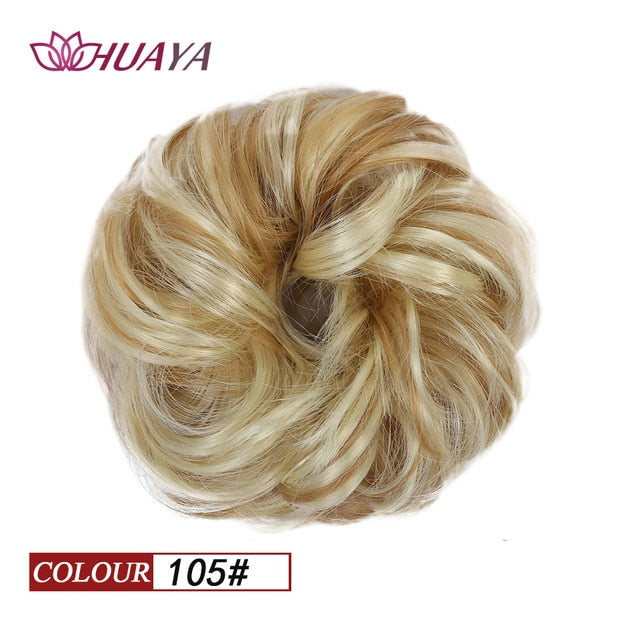 HUAYA Synthetic Curly Chignon Messy Scrunchie Elastic Rubber Band Hair Buns Wrap on Ponytail Natural Fake Hair Blonde Grey