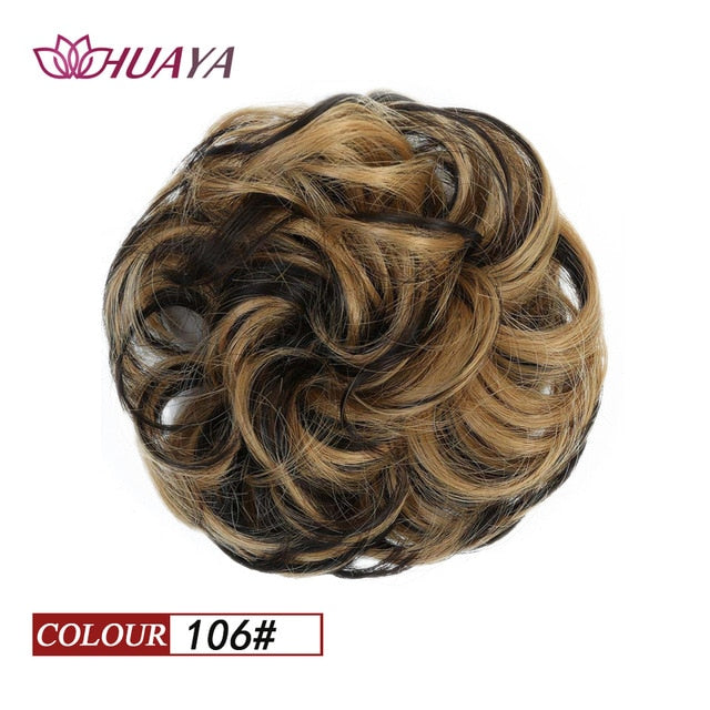 HUAYA Synthetic Curly Chignon Messy Scrunchie Elastic Rubber Band Hair Buns Wrap on Ponytail Natural Fake Hair Blonde Grey