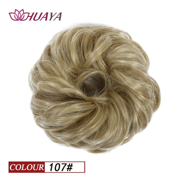 HUAYA Synthetic Curly Chignon Messy Scrunchie Elastic Rubber Band Hair Buns Wrap on Ponytail Natural Fake Hair Blonde Grey