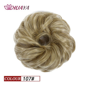 HUAYA Synthetic Curly Chignon Messy Scrunchie Elastic Rubber Band Hair Buns Wrap on Ponytail Natural Fake Hair Blonde Grey