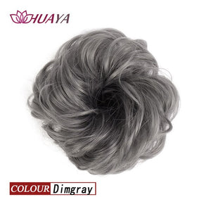HUAYA Synthetic Curly Chignon Messy Scrunchie Elastic Rubber Band Hair Buns Wrap on Ponytail Natural Fake Hair Blonde Grey