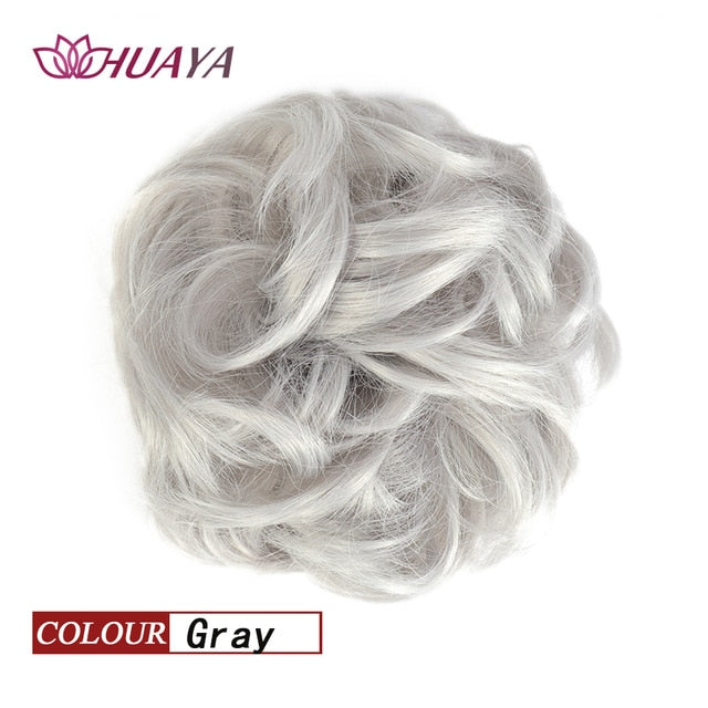 HUAYA Synthetic Curly Chignon Messy Scrunchie Elastic Rubber Band Hair Buns Wrap on Ponytail Natural Fake Hair Blonde Grey