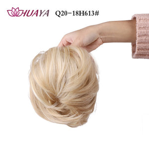 HUAYA Synthetic Curly Chignon Messy Scrunchie Elastic Rubber Band Hair Buns Wrap on Ponytail Natural Fake Hair Blonde Grey