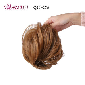 HUAYA Synthetic Curly Chignon Messy Scrunchie Elastic Rubber Band Hair Buns Wrap on Ponytail Natural Fake Hair Blonde Grey