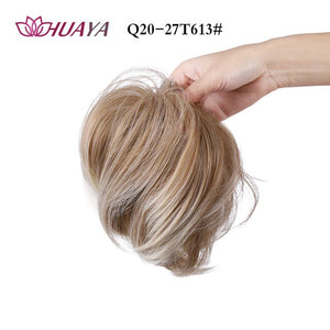 HUAYA Synthetic Curly Chignon Messy Scrunchie Elastic Rubber Band Hair Buns Wrap on Ponytail Natural Fake Hair Blonde Grey