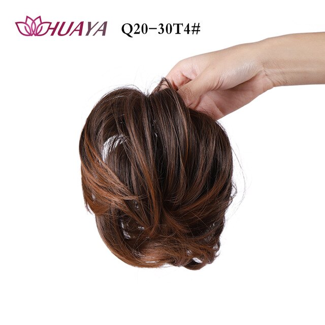 HUAYA Synthetic Curly Chignon Messy Scrunchie Elastic Rubber Band Hair Buns Wrap on Ponytail Natural Fake Hair Blonde Grey