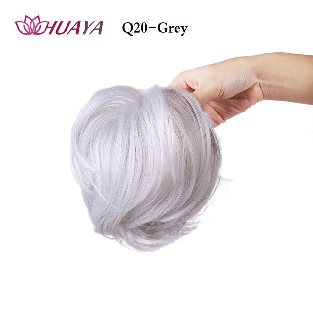 HUAYA Synthetic Curly Chignon Messy Scrunchie Elastic Rubber Band Hair Buns Wrap on Ponytail Natural Fake Hair Blonde Grey