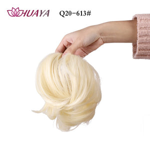 HUAYA Synthetic Curly Chignon Messy Scrunchie Elastic Rubber Band Hair Buns Wrap on Ponytail Natural Fake Hair Blonde Grey