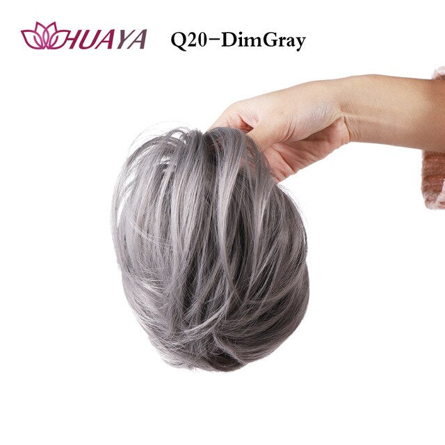 HUAYA Synthetic Curly Chignon Messy Scrunchie Elastic Rubber Band Hair Buns Wrap on Ponytail Natural Fake Hair Blonde Grey