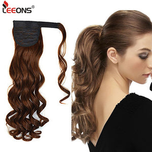 Leeons Long Curly Clip In Hair Tail 21Inch Synthetic Drawstring Ponytail Hairpiece With Hairpins Wrap Pony Tail Hair Extension
