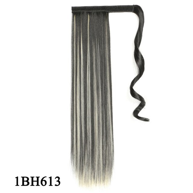 Leeons Long Curly Clip In Hair Tail 21Inch Synthetic Drawstring Ponytail Hairpiece With Hairpins Wrap Pony Tail Hair Extension