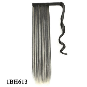 Leeons Long Curly Clip In Hair Tail 21Inch Synthetic Drawstring Ponytail Hairpiece With Hairpins Wrap Pony Tail Hair Extension