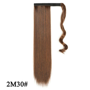 Leeons Long Curly Clip In Hair Tail 21Inch Synthetic Drawstring Ponytail Hairpiece With Hairpins Wrap Pony Tail Hair Extension