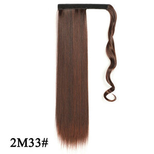 Leeons Long Curly Clip In Hair Tail 21Inch Synthetic Drawstring Ponytail Hairpiece With Hairpins Wrap Pony Tail Hair Extension