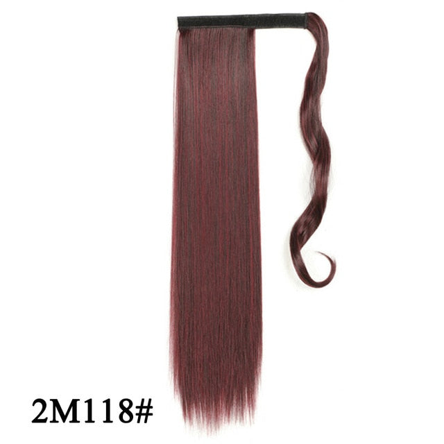Leeons Long Curly Clip In Hair Tail 21Inch Synthetic Drawstring Ponytail Hairpiece With Hairpins Wrap Pony Tail Hair Extension