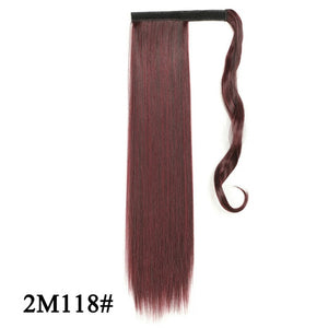 Leeons Long Curly Clip In Hair Tail 21Inch Synthetic Drawstring Ponytail Hairpiece With Hairpins Wrap Pony Tail Hair Extension