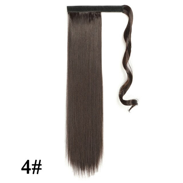 Leeons Long Curly Clip In Hair Tail 21Inch Synthetic Drawstring Ponytail Hairpiece With Hairpins Wrap Pony Tail Hair Extension