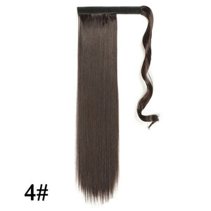 Leeons Long Curly Clip In Hair Tail 21Inch Synthetic Drawstring Ponytail Hairpiece With Hairpins Wrap Pony Tail Hair Extension