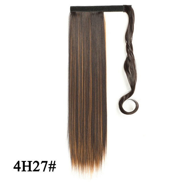 Leeons Long Curly Clip In Hair Tail 21Inch Synthetic Drawstring Ponytail Hairpiece With Hairpins Wrap Pony Tail Hair Extension
