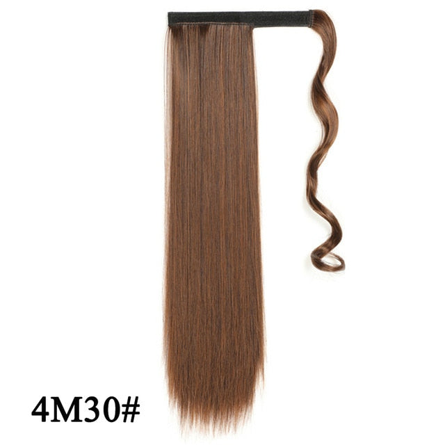 Leeons Long Curly Clip In Hair Tail 21Inch Synthetic Drawstring Ponytail Hairpiece With Hairpins Wrap Pony Tail Hair Extension