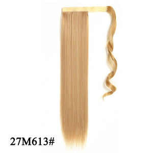 Leeons Long Curly Clip In Hair Tail 21Inch Synthetic Drawstring Ponytail Hairpiece With Hairpins Wrap Pony Tail Hair Extension
