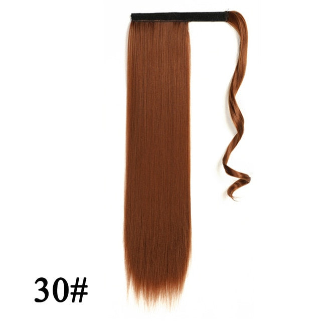 Leeons Long Curly Clip In Hair Tail 21Inch Synthetic Drawstring Ponytail Hairpiece With Hairpins Wrap Pony Tail Hair Extension