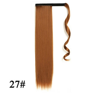 Leeons Long Curly Clip In Hair Tail 21Inch Synthetic Drawstring Ponytail Hairpiece With Hairpins Wrap Pony Tail Hair Extension