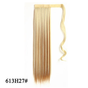 Leeons Long Curly Clip In Hair Tail 21Inch Synthetic Drawstring Ponytail Hairpiece With Hairpins Wrap Pony Tail Hair Extension