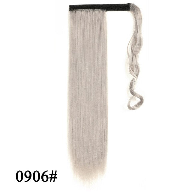 Leeons Long Curly Clip In Hair Tail 21Inch Synthetic Drawstring Ponytail Hairpiece With Hairpins Wrap Pony Tail Hair Extension