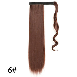 Leeons Long Curly Clip In Hair Tail 21Inch Synthetic Drawstring Ponytail Hairpiece With Hairpins Wrap Pony Tail Hair Extension
