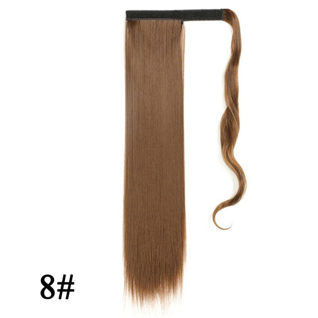 Leeons Long Curly Clip In Hair Tail 21Inch Synthetic Drawstring Ponytail Hairpiece With Hairpins Wrap Pony Tail Hair Extension